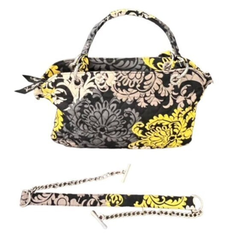 Vera Bradley Baroque Floral Purse Black Green White Chain Shoulder Bag COASTAL